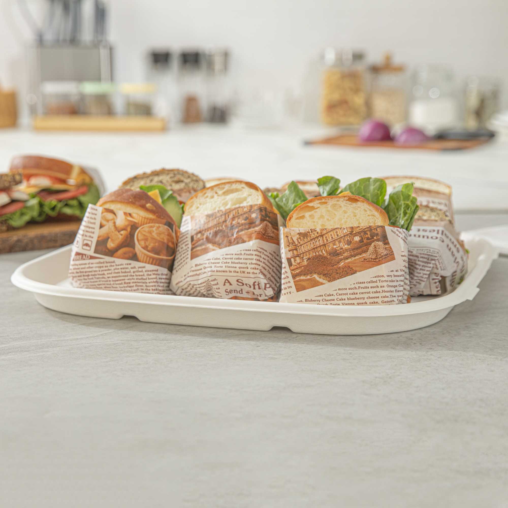 Pulp Safe No PFAS Added Square White Sugarcane / Bagasse Tray - Home Compostable - 16" x 16" - 100 count box