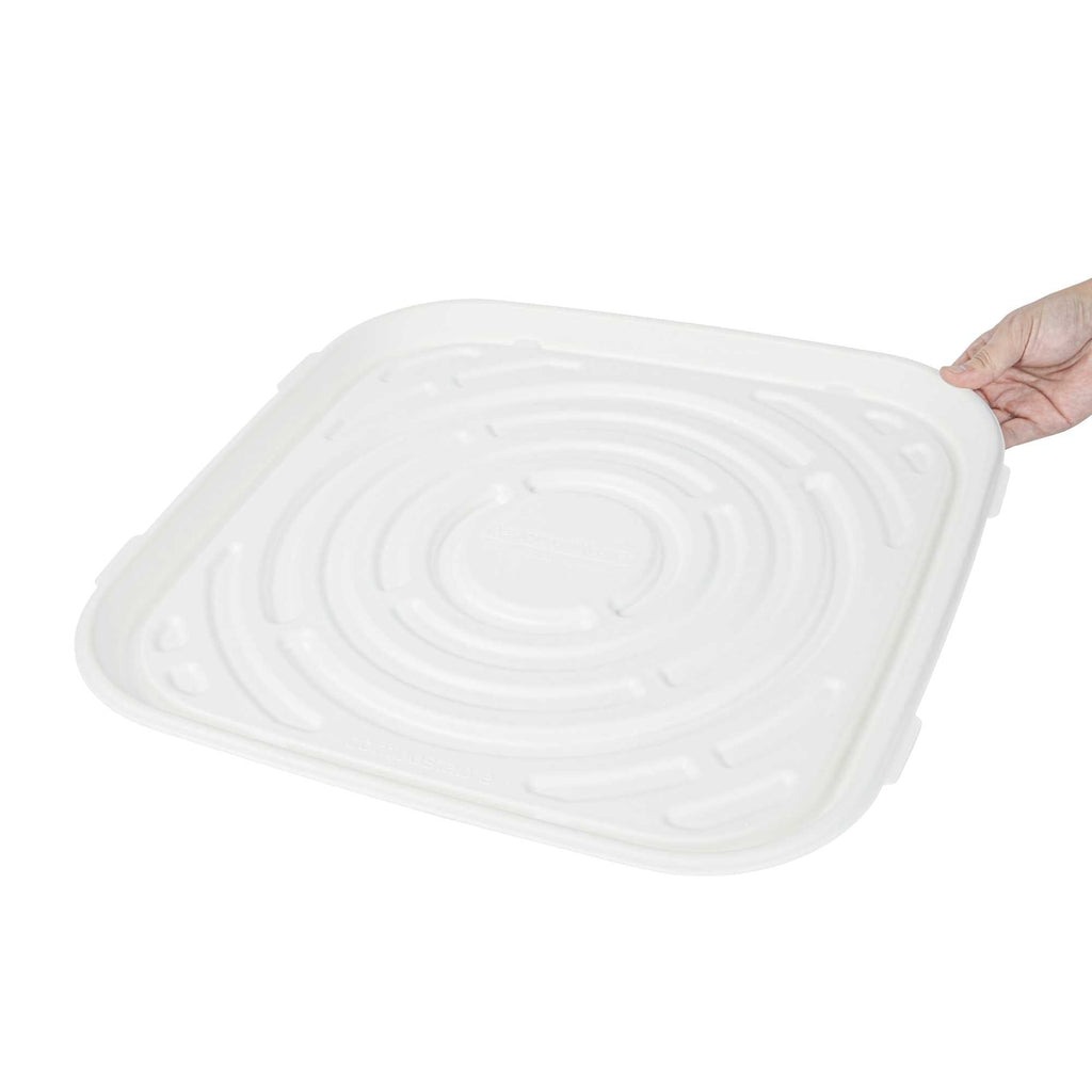 Pulp Safe No PFAS Added Square White Sugarcane / Bagasse Tray - Home Compostable - 18" x 18" - 100 count box
