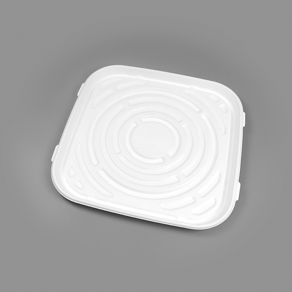 Pulp Safe No PFAS Added Square White Sugarcane / Bagasse Tray - Home Compostable - 18" x 18" - 100 count box