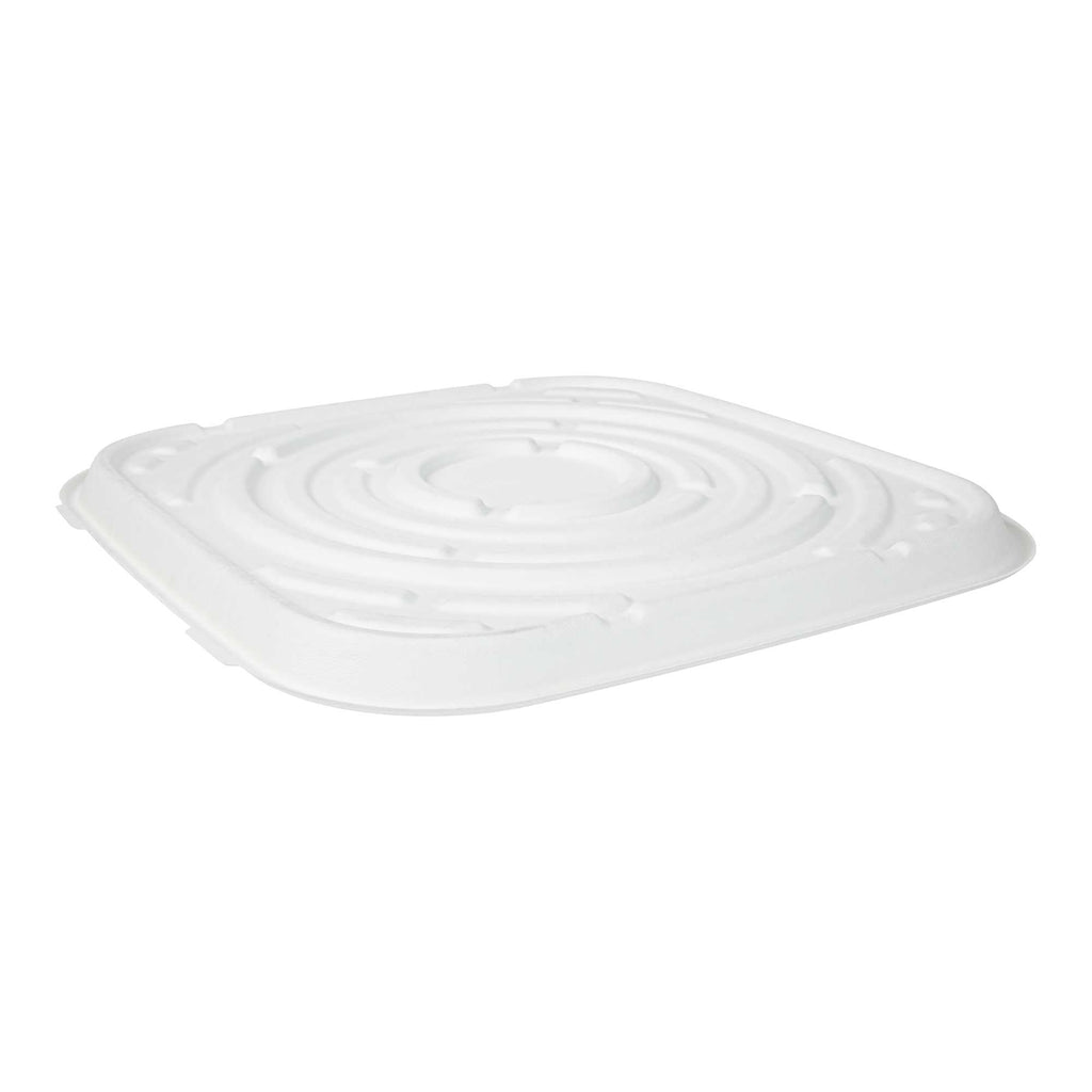Pulp Safe No PFAS Added Square White Sugarcane / Bagasse Tray - Home Compostable - 18" x 18" - 100 count box