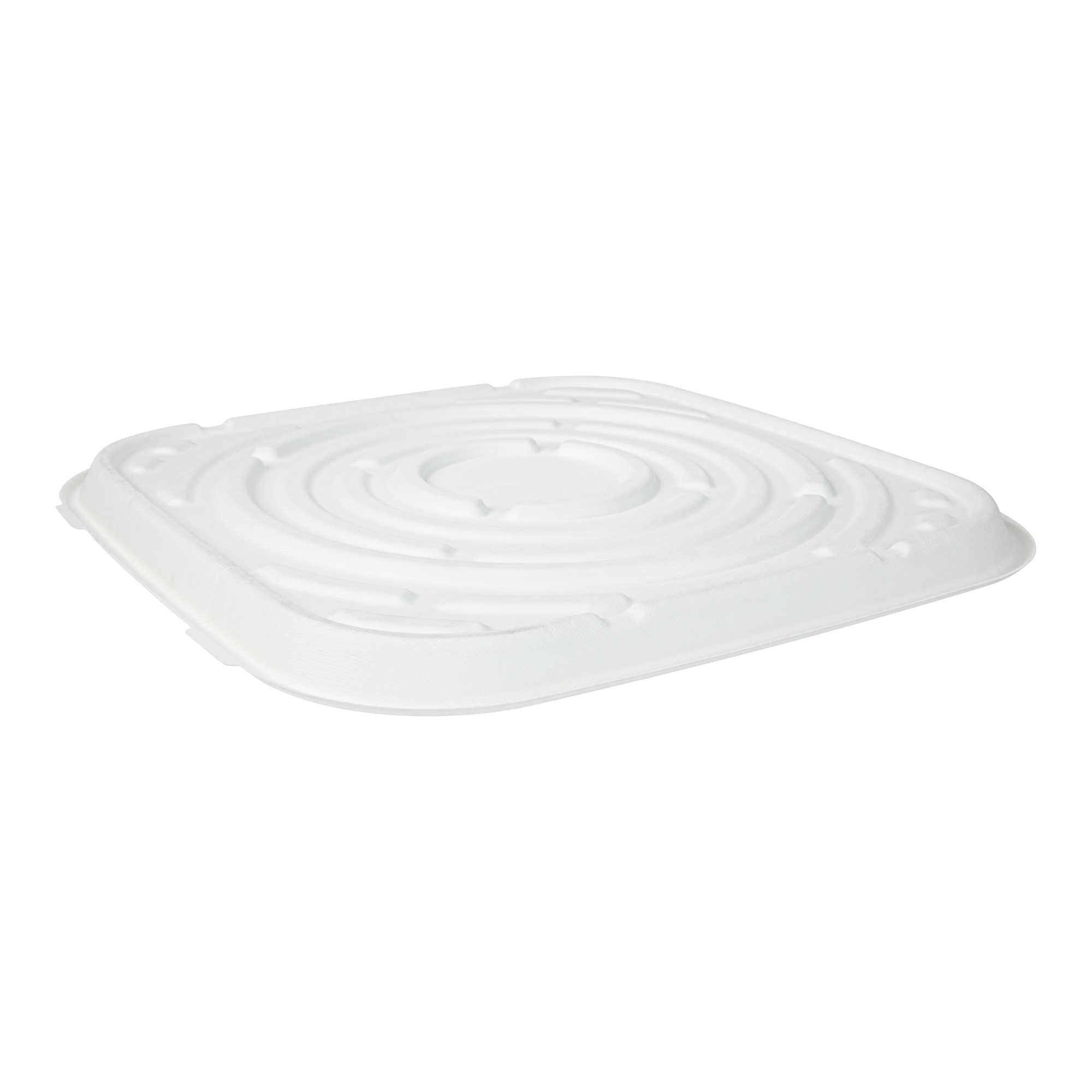 Pulp Safe No PFAS Added Square White Sugarcane / Bagasse Tray - Home Compostable - 18" x 18" - 100 count box