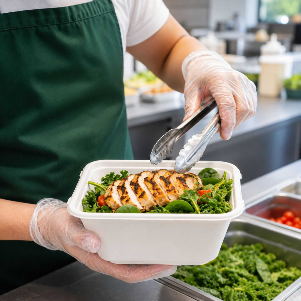 Pulp Safe No PFAS Added 80 oz Square White Sugarcane / Bagasse Serving Bowl - Home Compostable - 8 1/2" x 8 1/2" x 3 1/2" - 100 count box