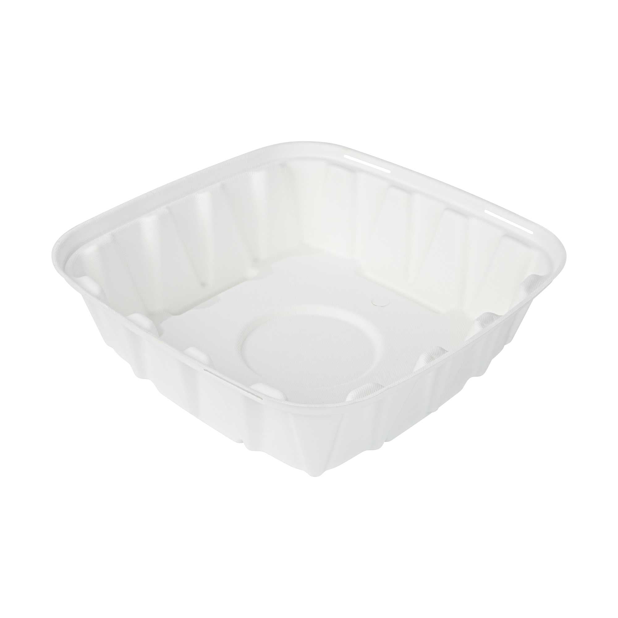 Pulp Safe No PFAS Added Square White Sugarcane/Bagasse Tray Lid - Home Compostable, Fits 12" - 100 count box