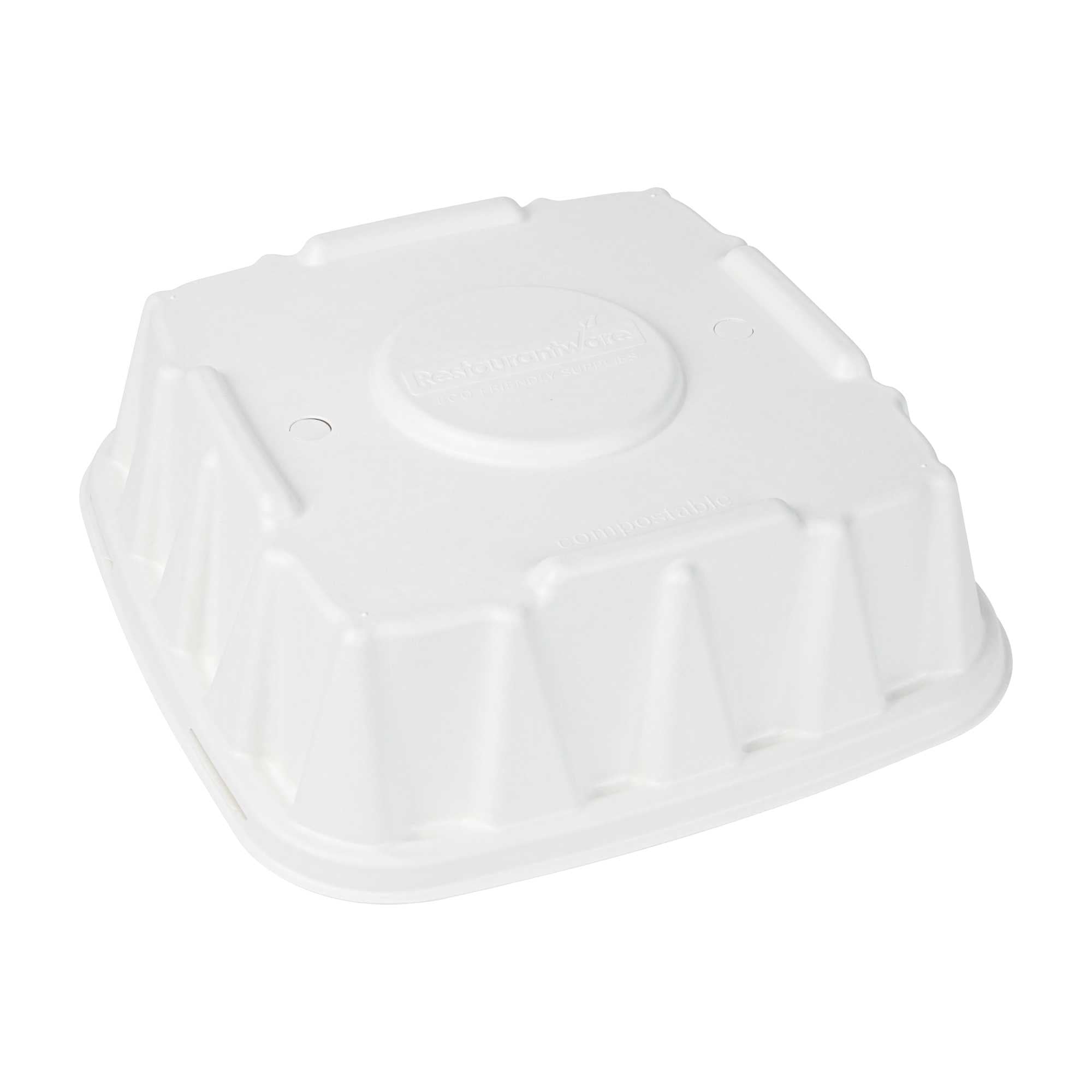 Pulp Safe No PFAS Added Square White Sugarcane/Bagasse Tray Lid - Home Compostable, Fits 12" - 100 count box