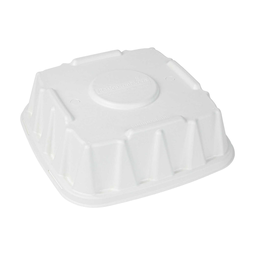 Pulp Safe No PFAS Added Square White Sugarcane/Bagasse Tray Lid - Home Compostable, Fits 12" - 100 count box