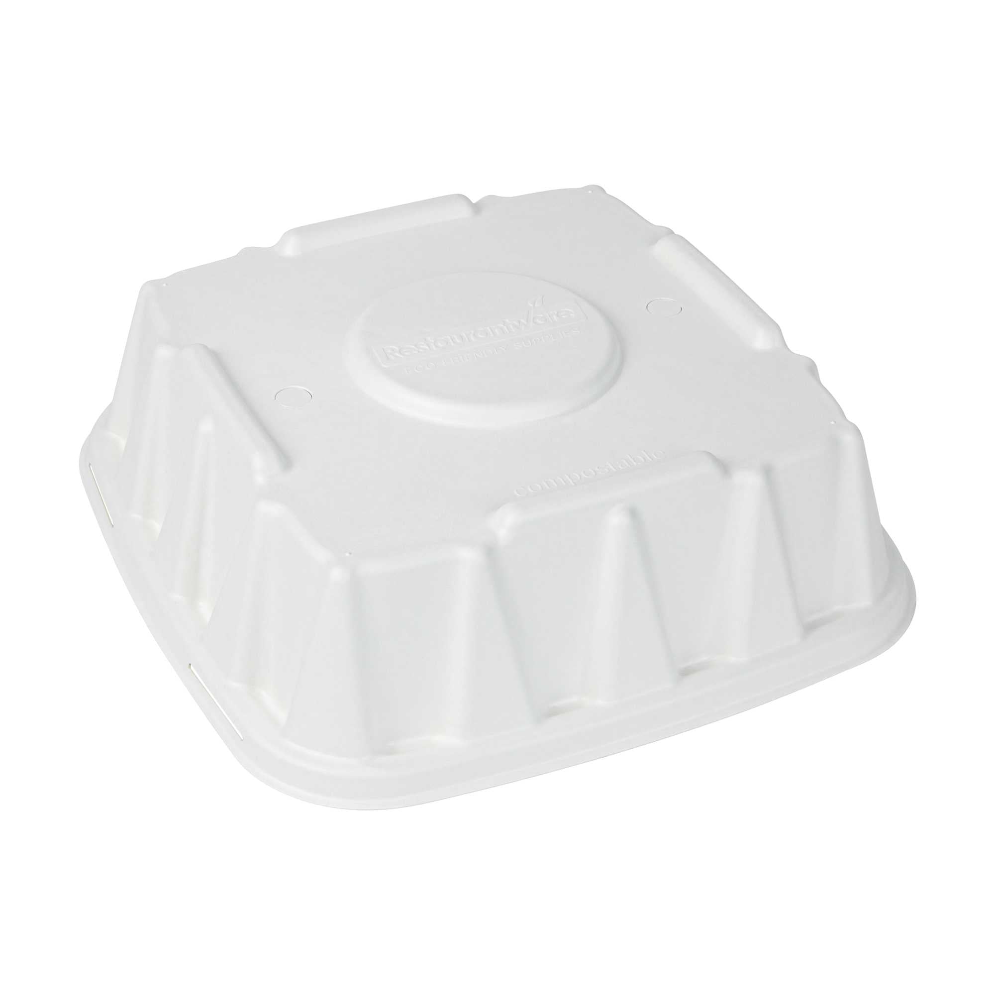Pulp Safe No PFAS Added Square White Sugarcane/Bagasse Tray Lid - Home Compostable, Fits 12" - 100 count box