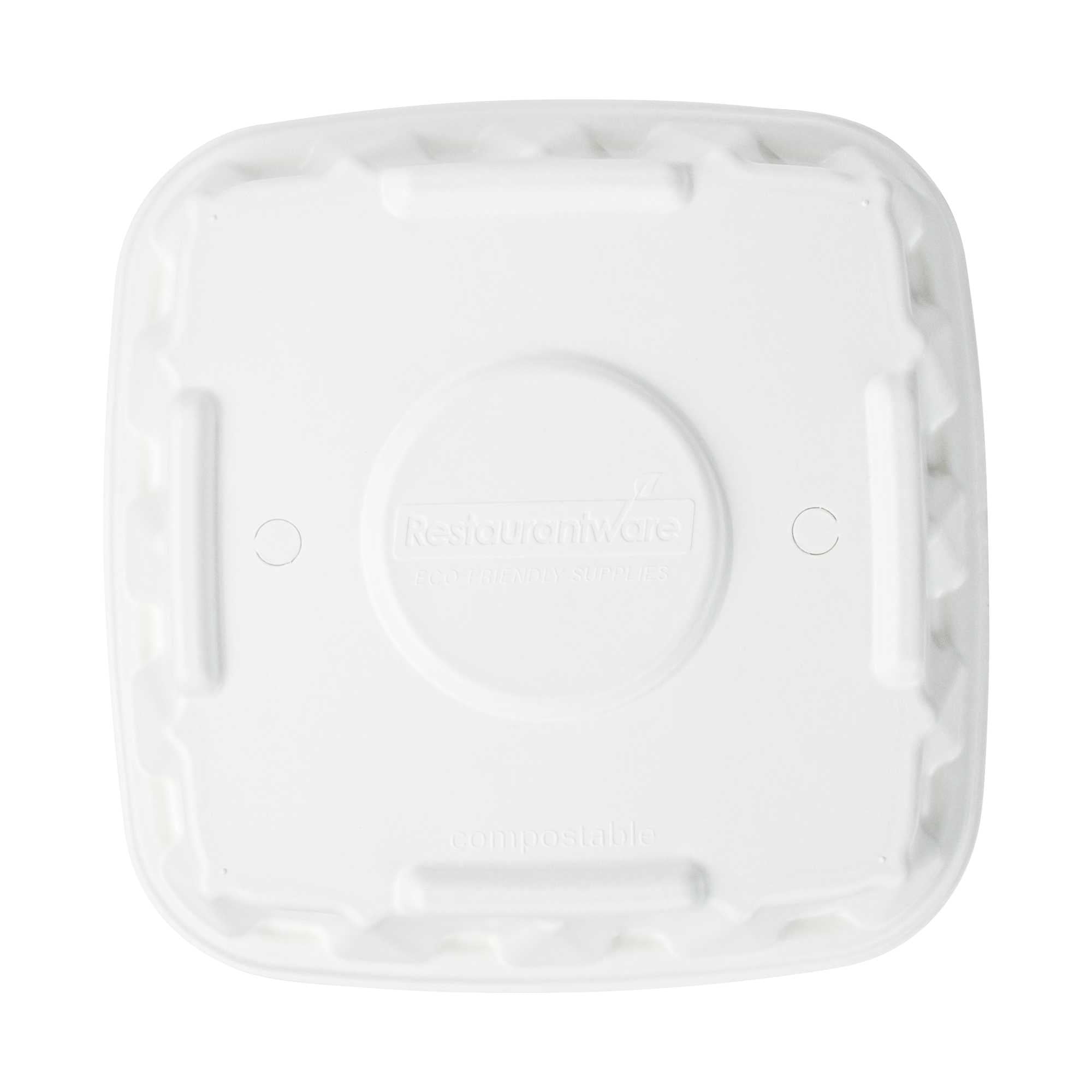 Pulp Safe No PFAS Added Square White Sugarcane/Bagasse Tray Lid - Home Compostable, Fits 12" - 100 count box
