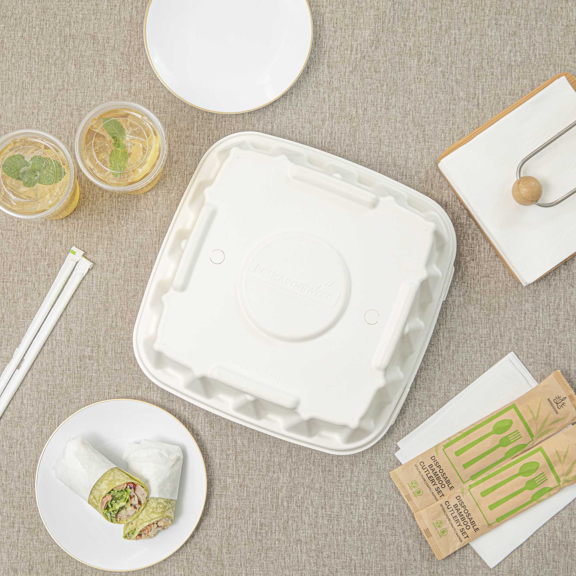 Pulp Safe No PFAS Added Square White Sugarcane/Bagasse Tray Lid - Home Compostable, Fits 12" - 100 count box