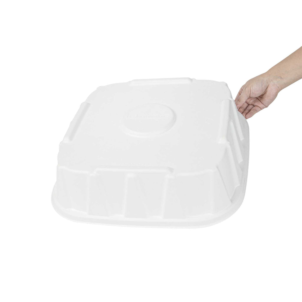 Pulp Safe No PFAS Added Square White Sugarcane / Bagasse Tray Lid - Home Compostable, Fits 16" - 100 count box