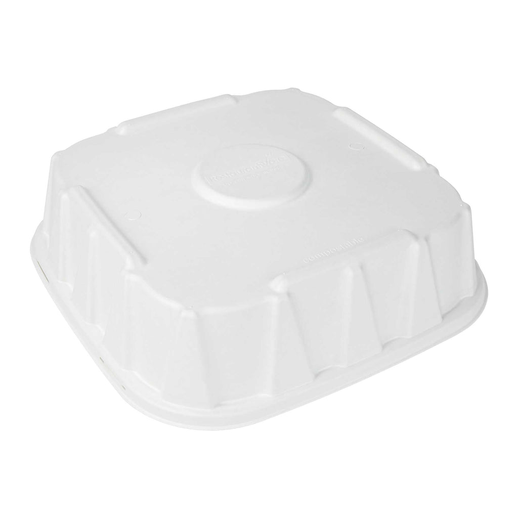 Pulp Safe No PFAS Added Square White Sugarcane / Bagasse Tray Lid - Home Compostable, Fits 16" - 100 count box