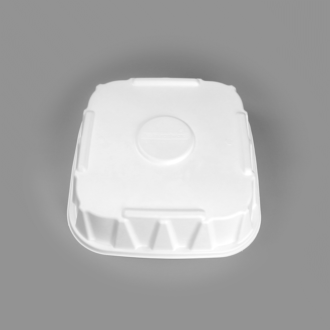 Pulp Safe No PFAS Added Square White Sugarcane / Bagasse Tray Lid - Home Compostable, Fits 16" - 100 count box