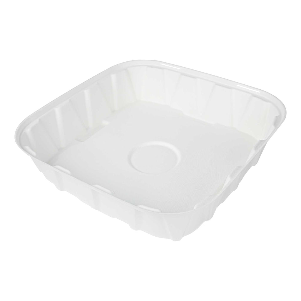 Pulp Safe No PFAS Added Square White Sugarcane / Bagasse Tray Lid - Home Compostable, Fits 18" - 100 count box