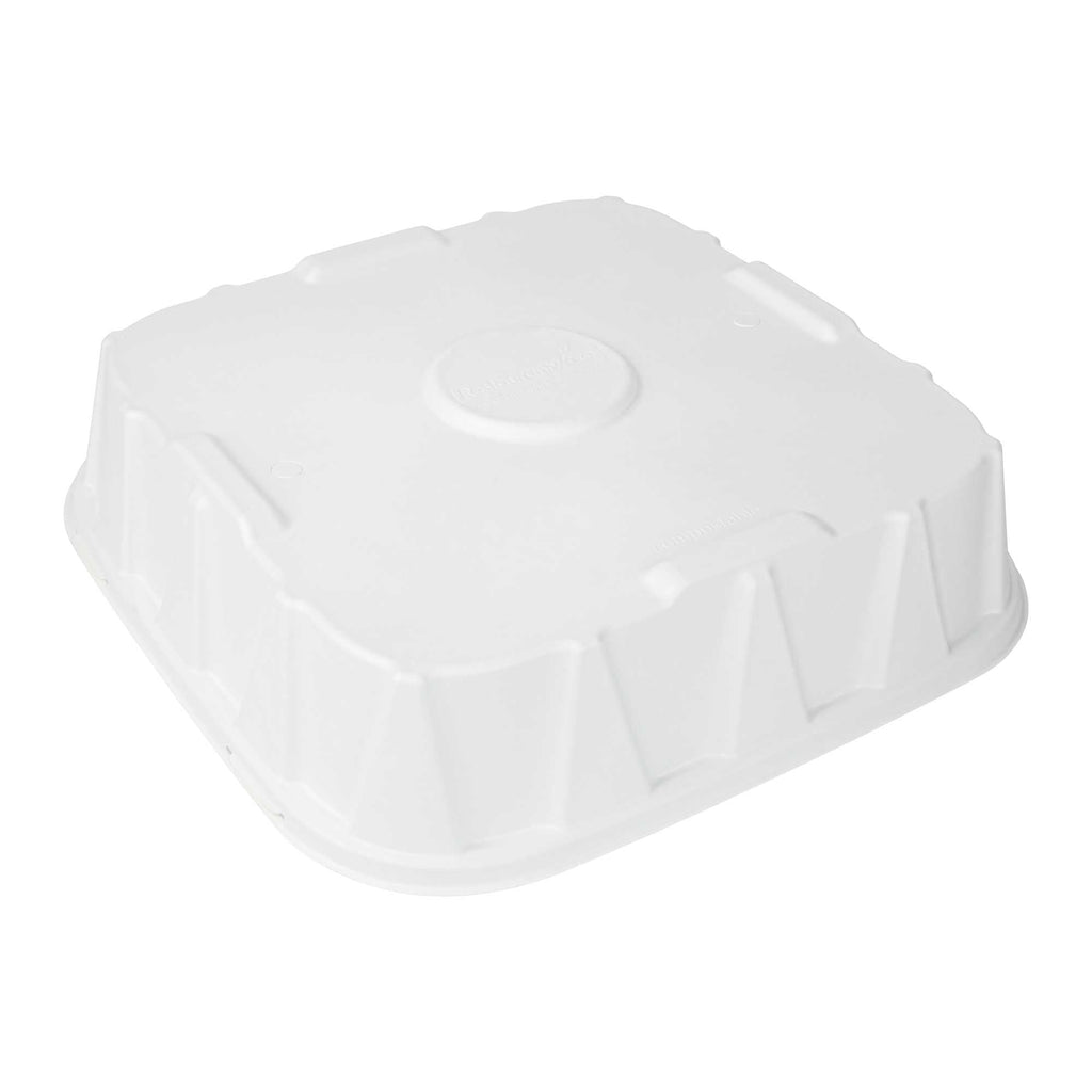 Pulp Safe No PFAS Added Square White Sugarcane / Bagasse Tray Lid - Home Compostable, Fits 18" - 100 count box