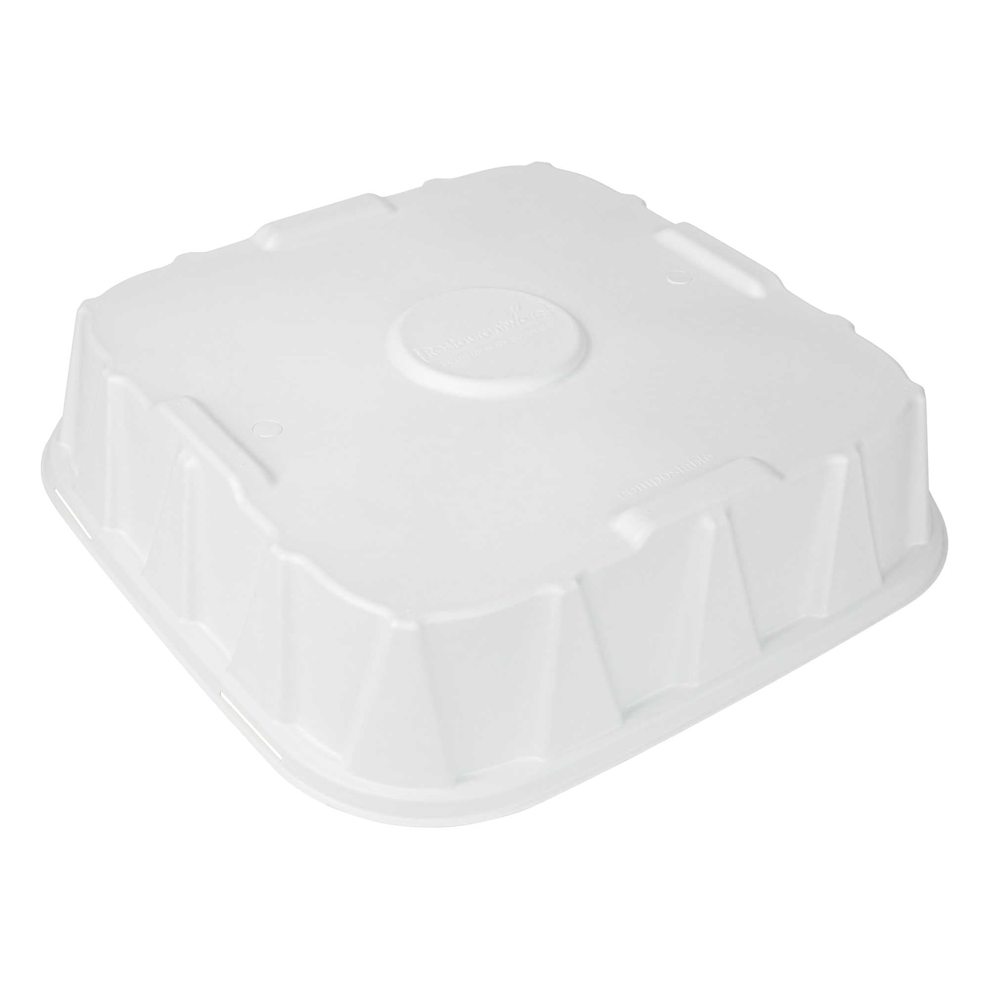 Pulp Safe No PFAS Added Square White Sugarcane / Bagasse Tray Lid - Home Compostable, Fits 18" - 100 count box