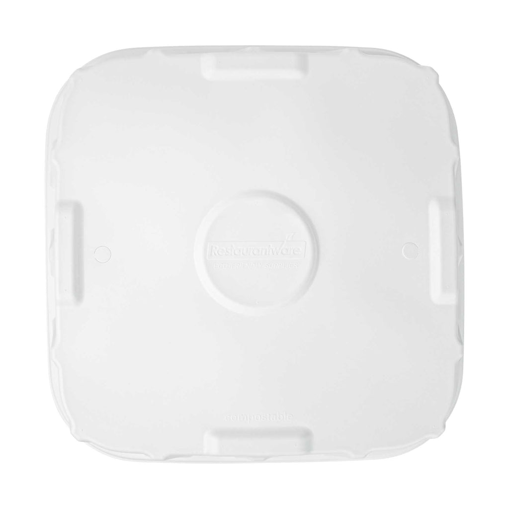 Pulp Safe No PFAS Added Square White Sugarcane / Bagasse Tray Lid - Home Compostable, Fits 18" - 100 count box