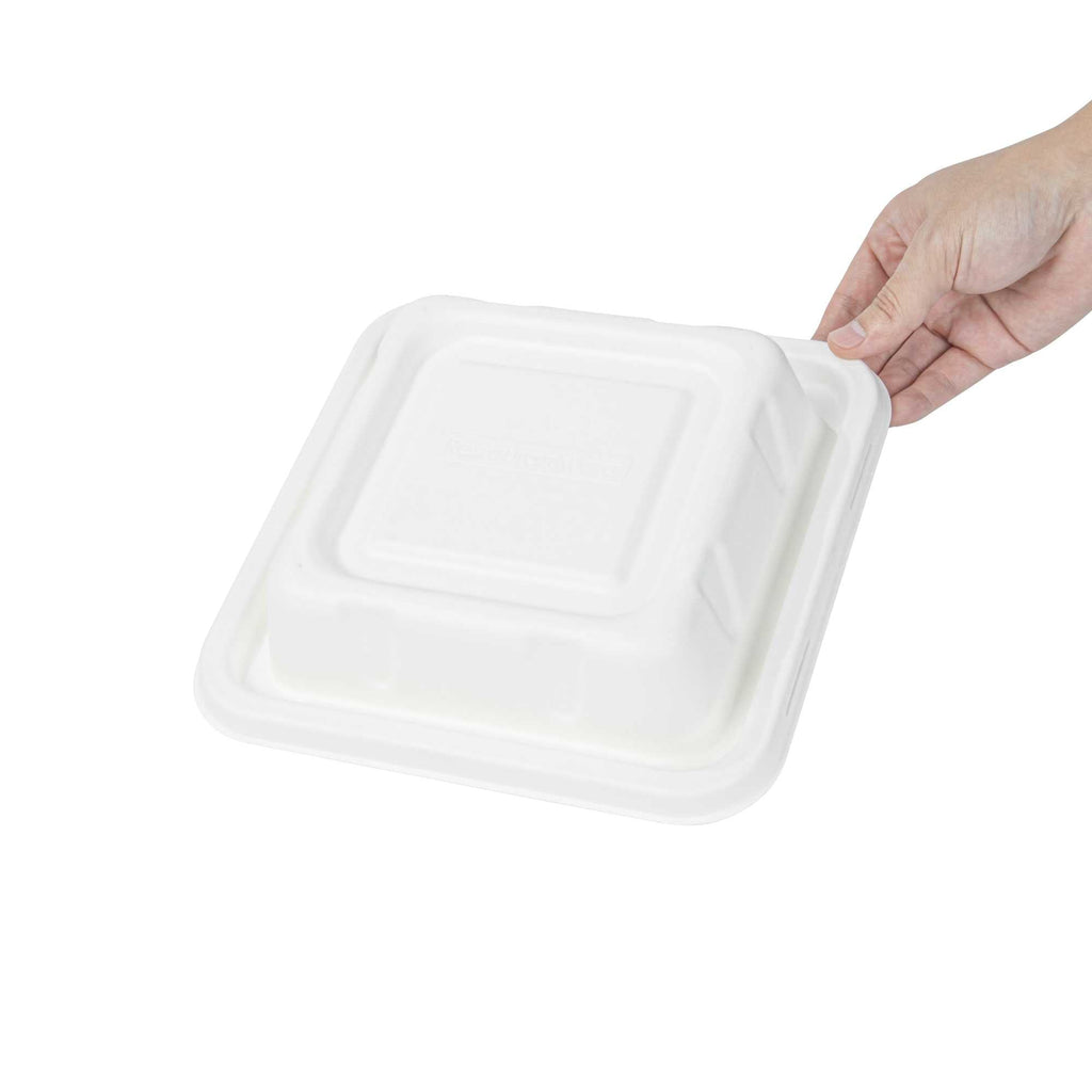 Pulp Safe No PFAS Added Square White Sugarcane / Bagasse Serving Bowl Lid - Home Compostable, Fits 80 oz - 100 count box