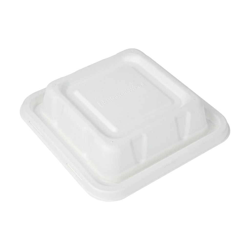 Pulp Safe No PFAS Added Square White Sugarcane / Bagasse Serving Bowl Lid - Home Compostable, Fits 80 oz - 100 count box