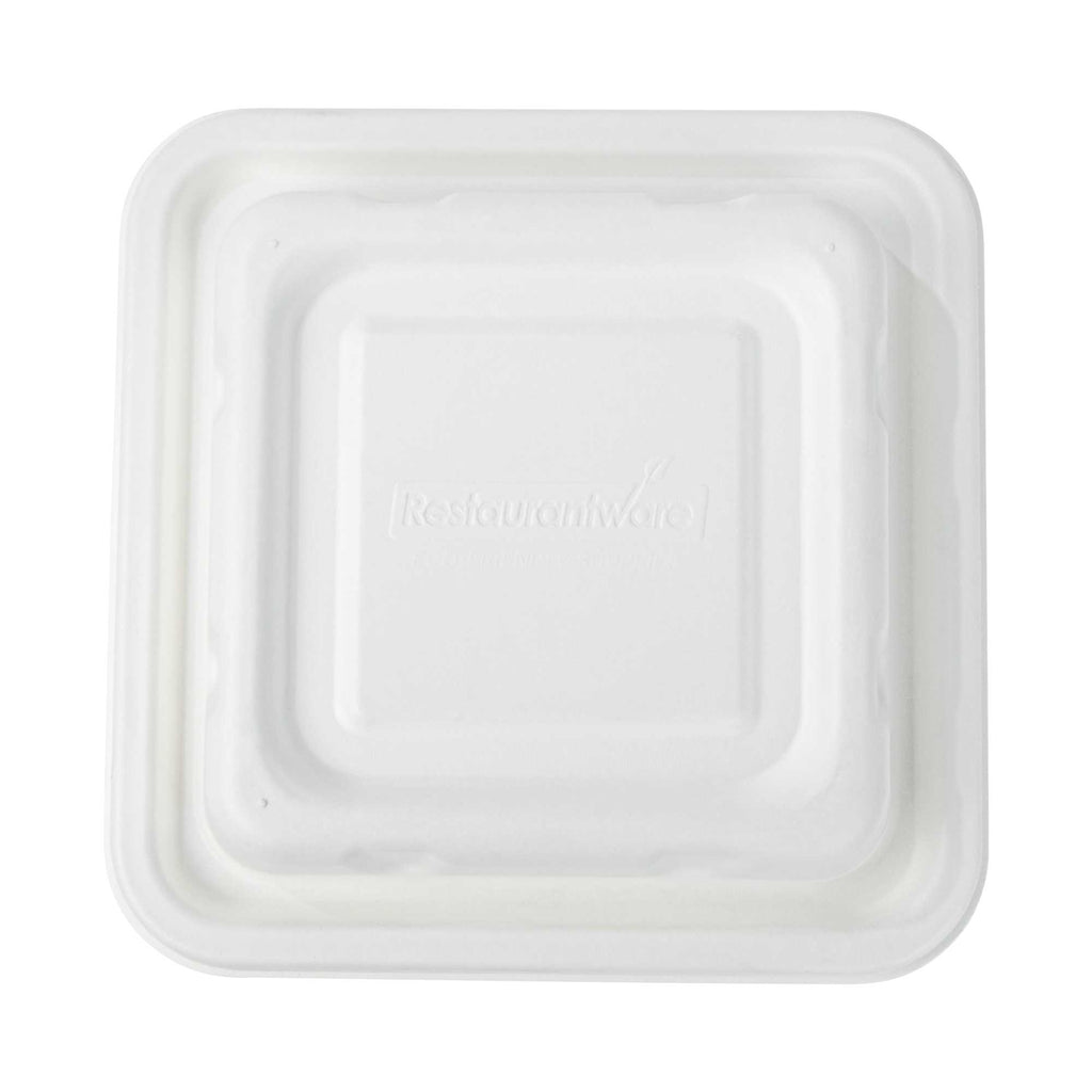Pulp Safe No PFAS Added Square White Sugarcane / Bagasse Serving Bowl Lid - Home Compostable, Fits 80 oz - 100 count box