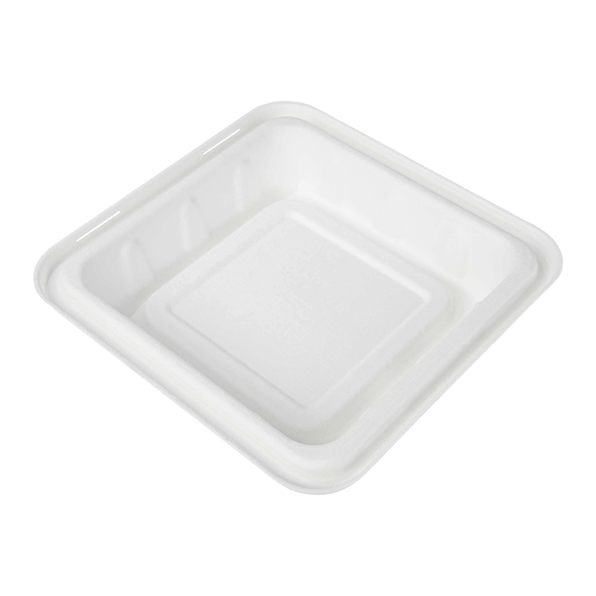 Pulp Safe No PFAS Added Square White Sugarcane / Bagasse Serving Bowl Lid - Home Compostable, Fits 128 oz - 100 count box