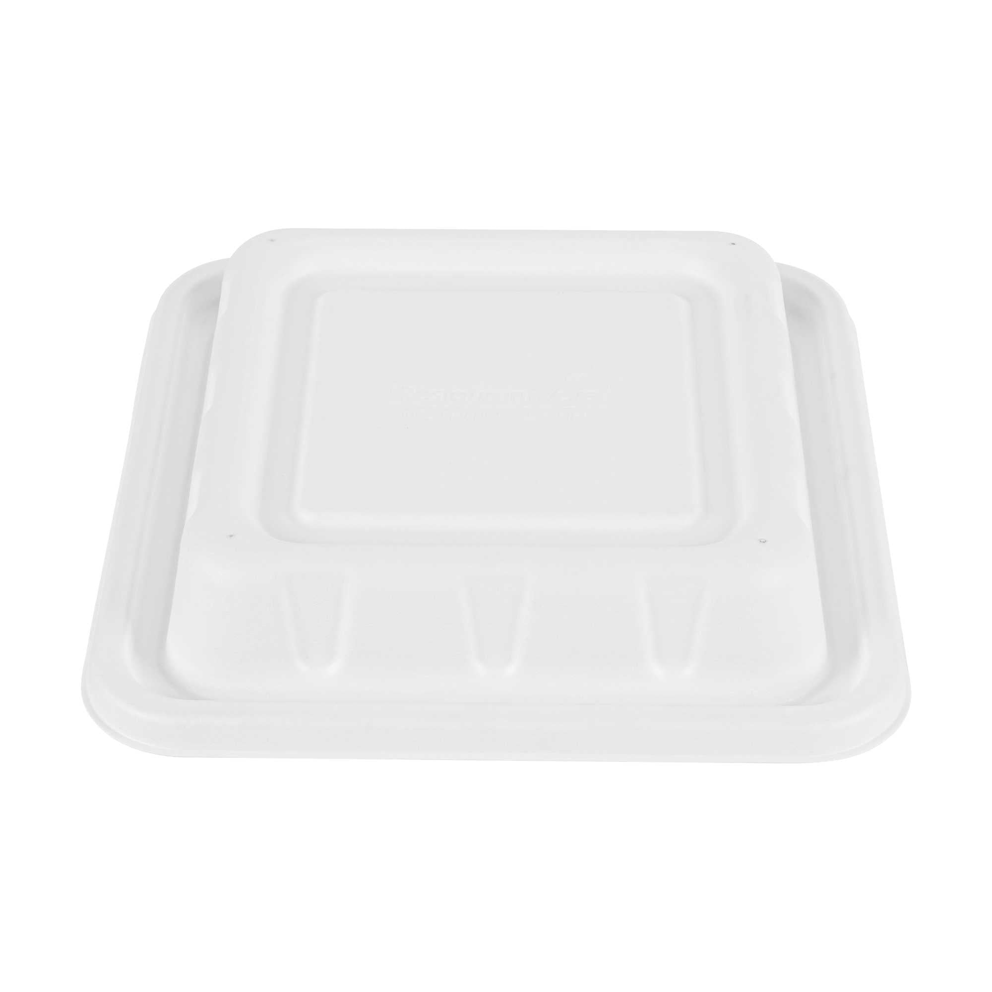 Pulp Safe No PFAS Added Square White Sugarcane / Bagasse Serving Bowl Lid - Home Compostable, Fits 128 oz - 100 count box