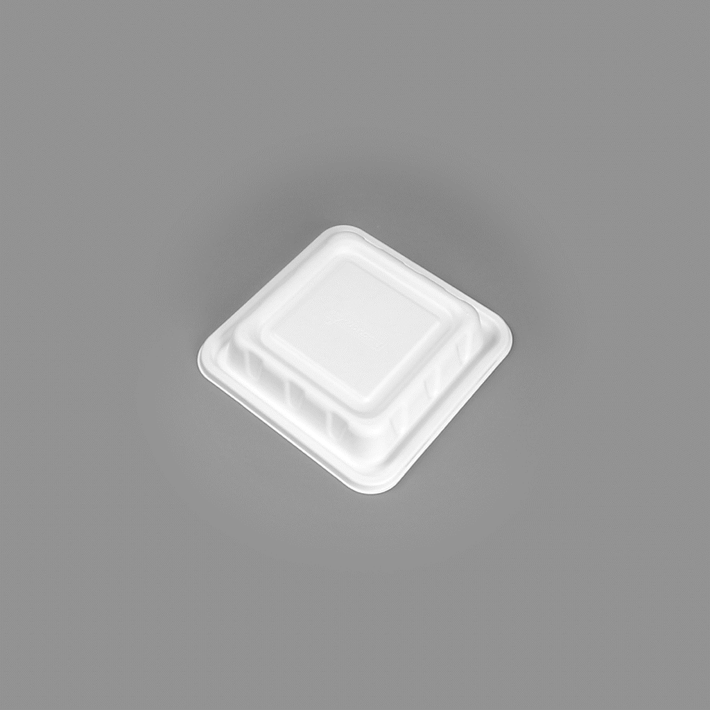Pulp Safe No PFAS Added Square White Sugarcane / Bagasse Serving Bowl Lid - Home Compostable, Fits 128 oz - 100 count box