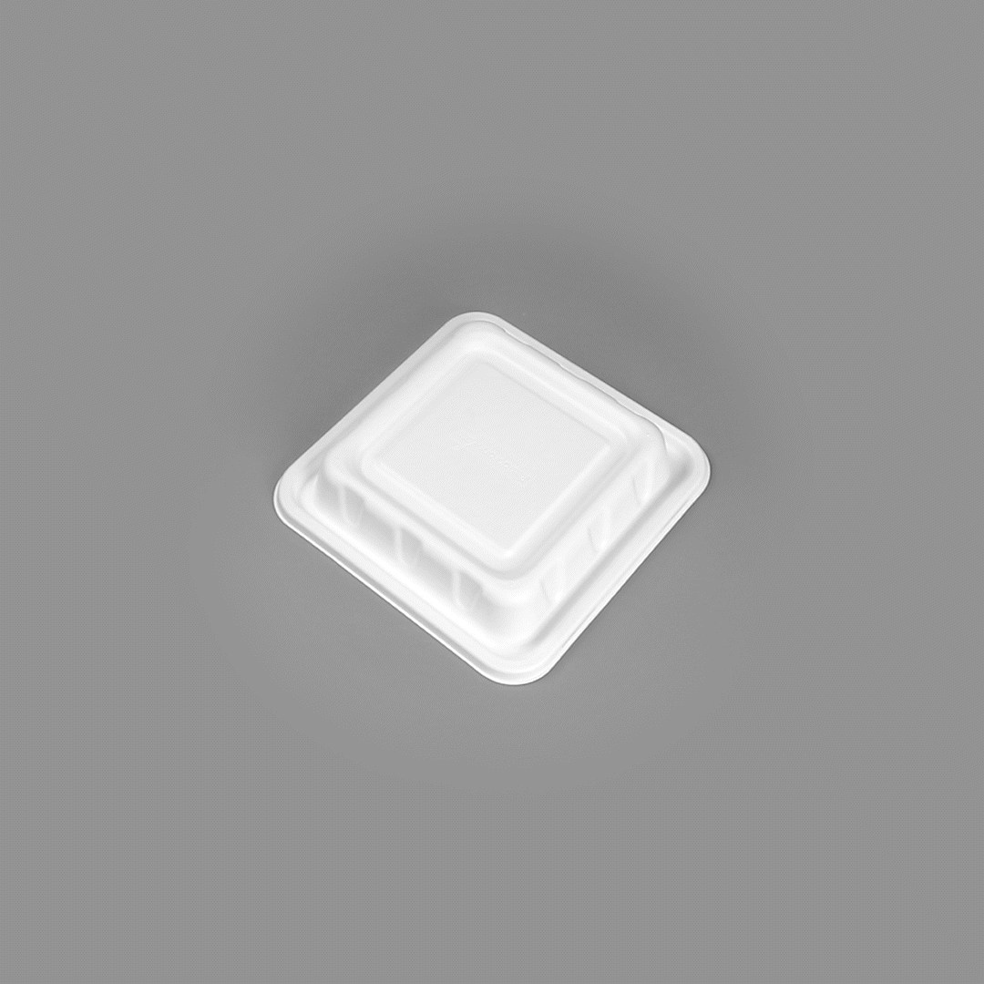 Pulp Safe No PFAS Added Square White Sugarcane / Bagasse Serving Bowl Lid - Home Compostable, Fits 128 oz - 100 count box