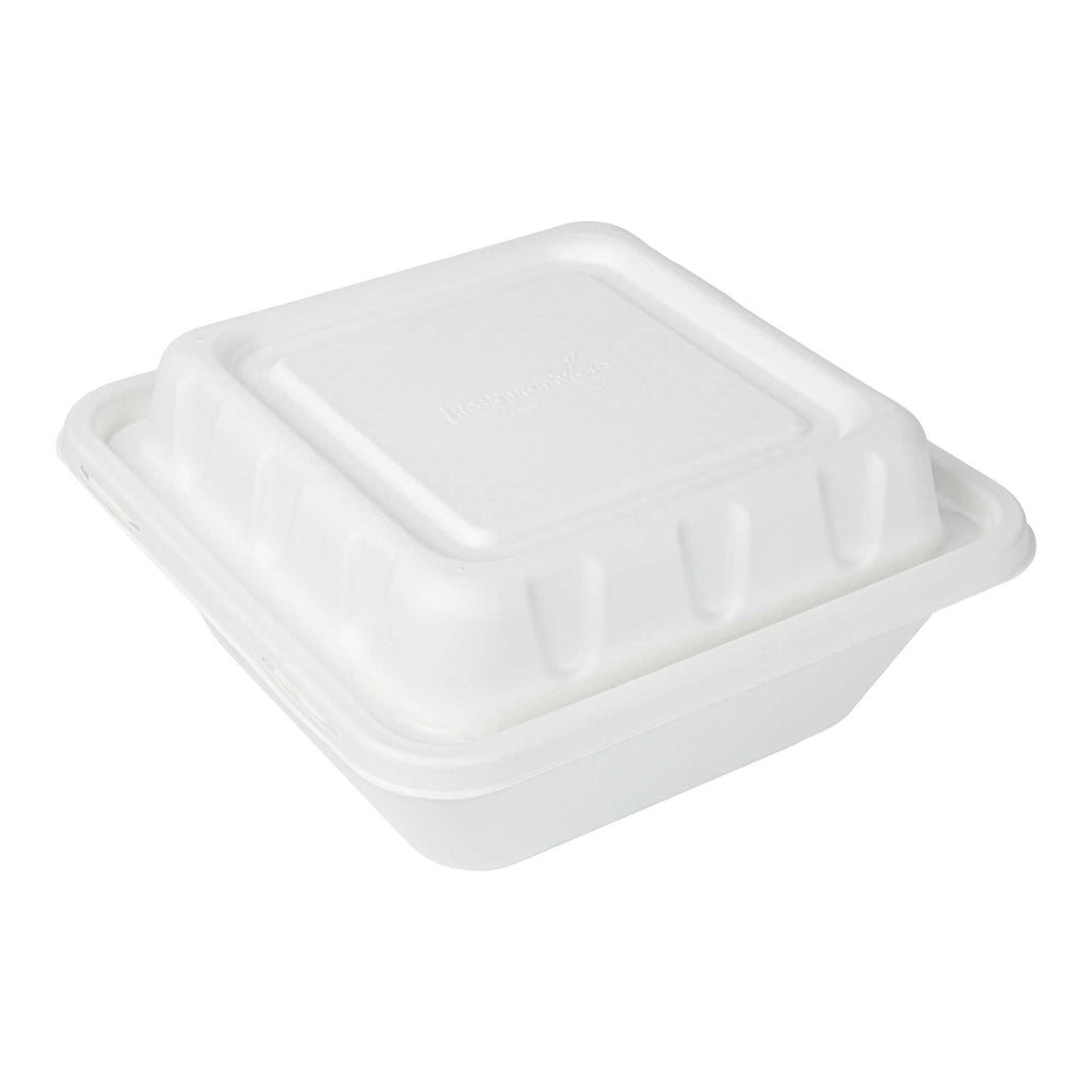 Pulp Safe No PFAS Added Square White Sugarcane / Bagasse Serving Bowl Lid - Home Compostable, Fits 160 oz - 100 count box