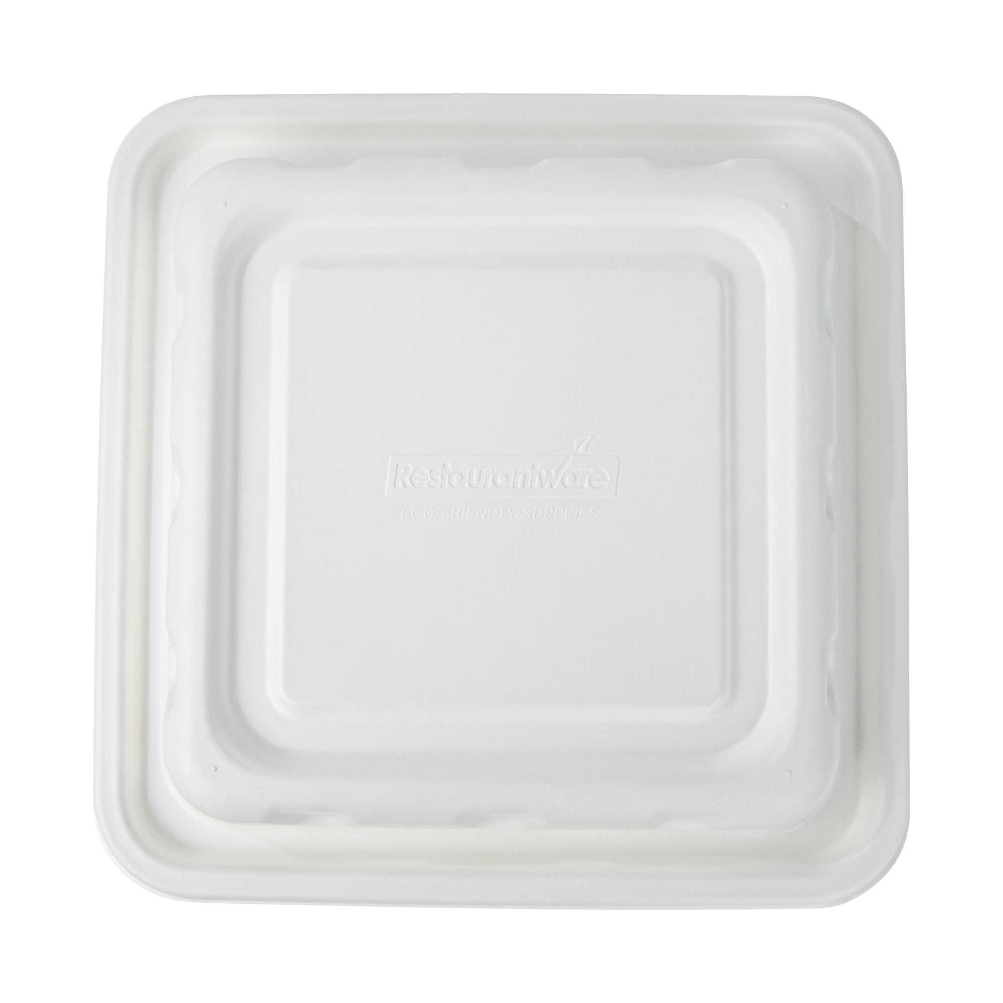 Pulp Safe No PFAS Added Square White Sugarcane / Bagasse Serving Bowl Lid - Home Compostable, Fits 160 oz - 100 count box