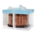 Sweet Vision Square Clear Plastic Cake Box - Blue Lid and White Base, Blue Ribbon - 8 1/2" x 8 1/2" x 6 3/4" - 10 count box