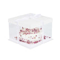 Sweet Vision Square Clear Plastic Cake Box - White Lid and White Base, Gray Ribbon - 8 1/2" x 8 1/2" x 6 3/4" - 10 count box