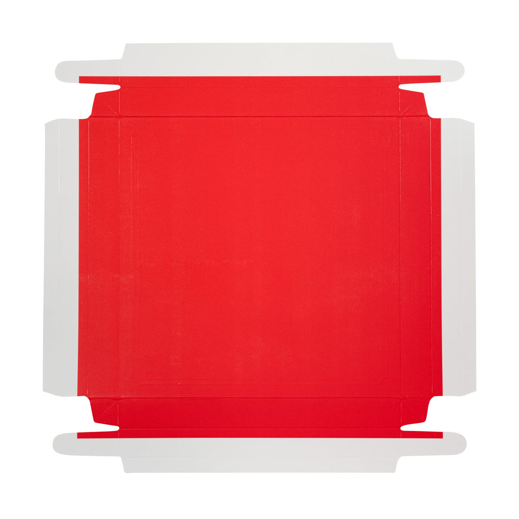 Sweet Vision Square Clear Plastic Cake Box - Red Lid and White Base, Red Ribbon - 10" x 10" x 8 1/4" - 10 count box