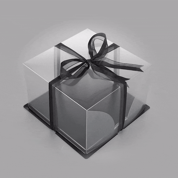 Sweet Vision Square Clear Plastic Cake Box - Black Base, Black Ribbon - 10" x 10" x 6 3/4" - 10 count box