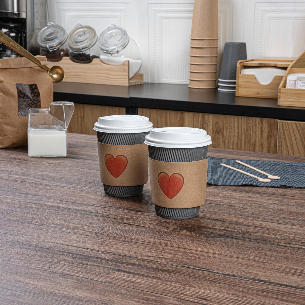 Restpresso Kraft Paper Heart Emoji Coffee Cup Sleeve - Fits 12 / 16 / 20 oz Cups - 1000 count box