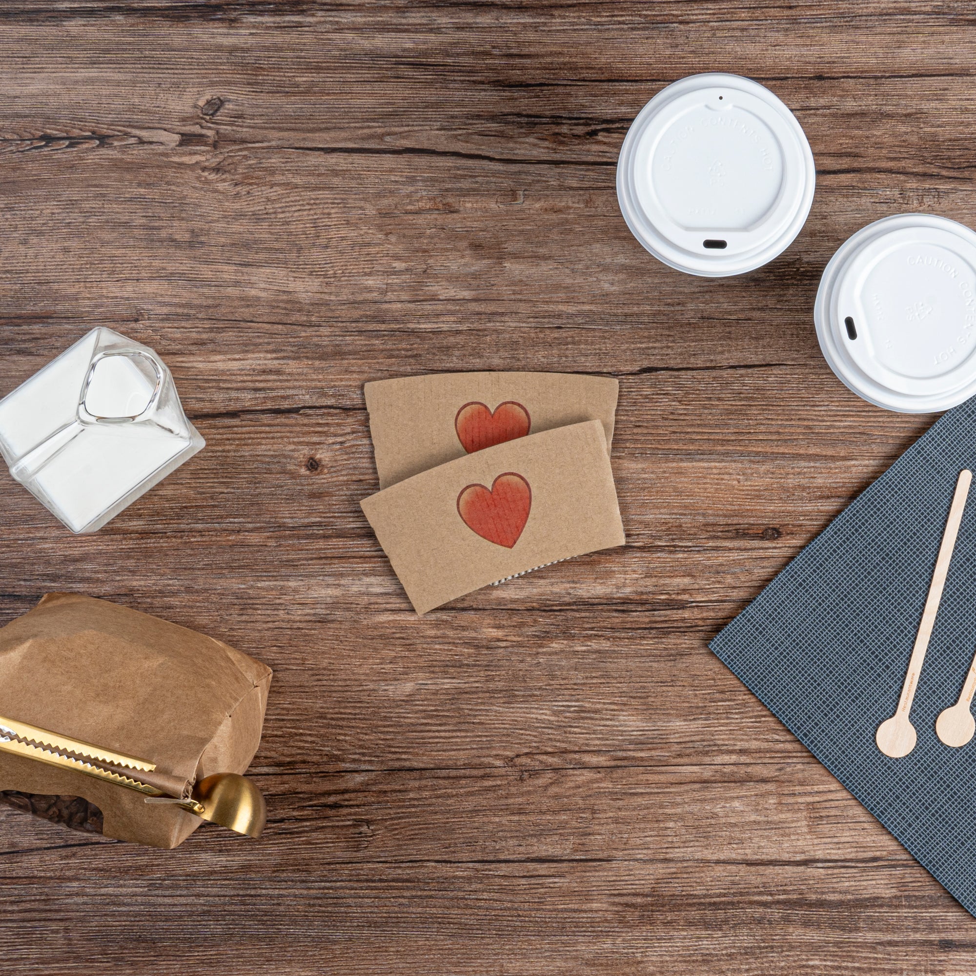 Restpresso Kraft Paper Heart Emoji Coffee Cup Sleeve - Fits 12 / 16 / 20 oz Cups - 1000 count box