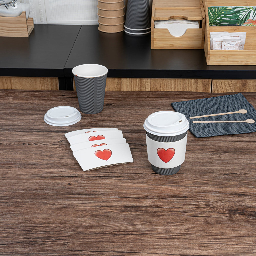 Restpresso White Paper Heart Emoji Coffee Cup Sleeve - Fits 12 / 16 / 20 oz Cups - 1000 count box