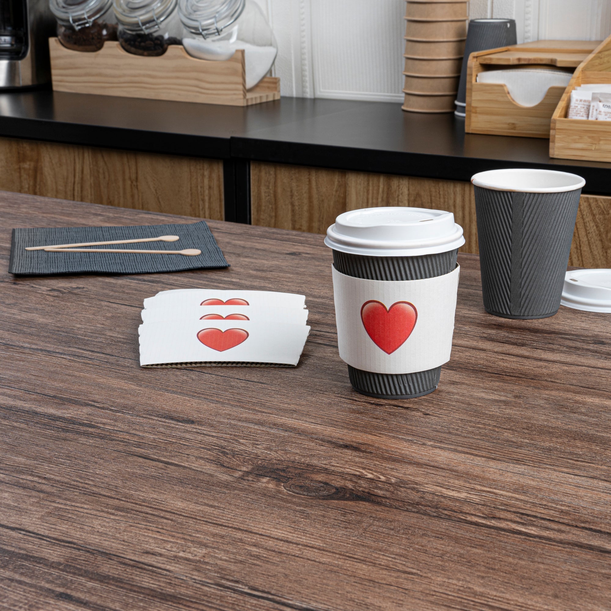 Restpresso White Paper Heart Emoji Coffee Cup Sleeve - Fits 12 / 16 / 20 oz Cups - 1000 count box