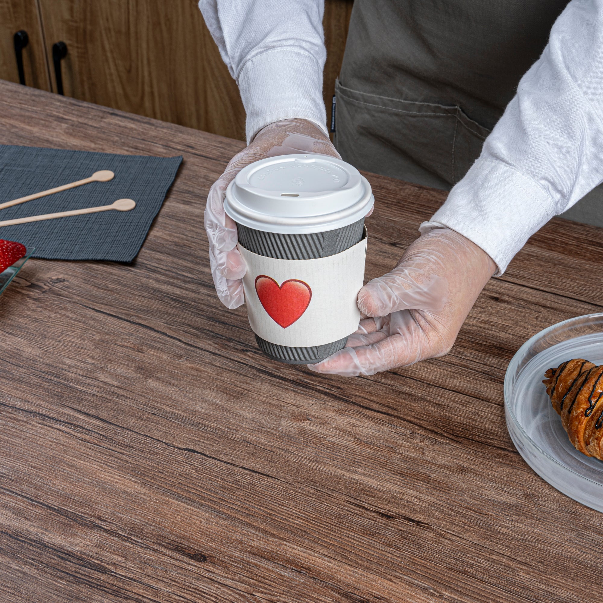 Restpresso White Paper Heart Emoji Coffee Cup Sleeve - Fits 12 / 16 / 20 oz Cups - 1000 count box