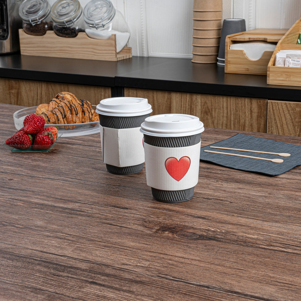 Restpresso White Paper Heart Emoji Coffee Cup Sleeve - Fits 12 / 16 / 20 oz Cups - 1000 count box
