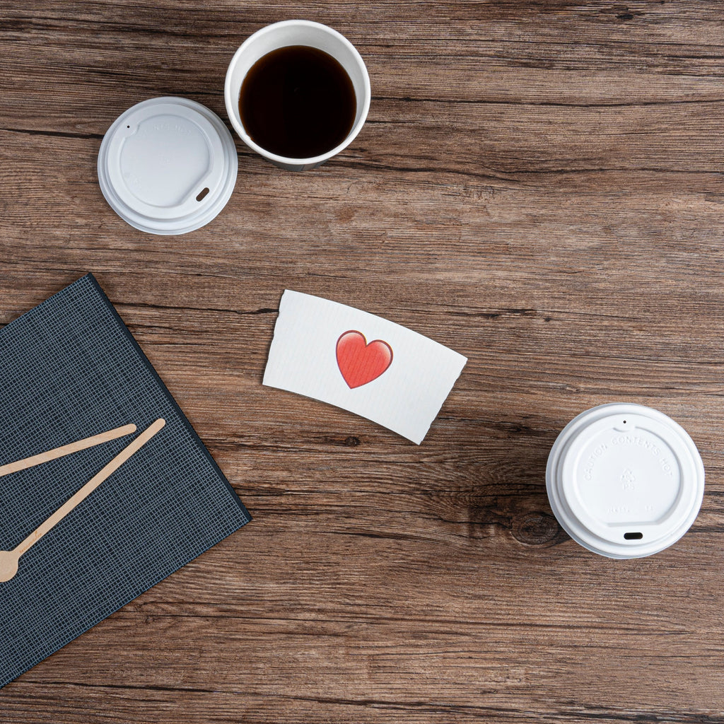 Restpresso White Paper Heart Emoji Coffee Cup Sleeve - Fits 12 / 16 / 20 oz Cups - 1000 count box