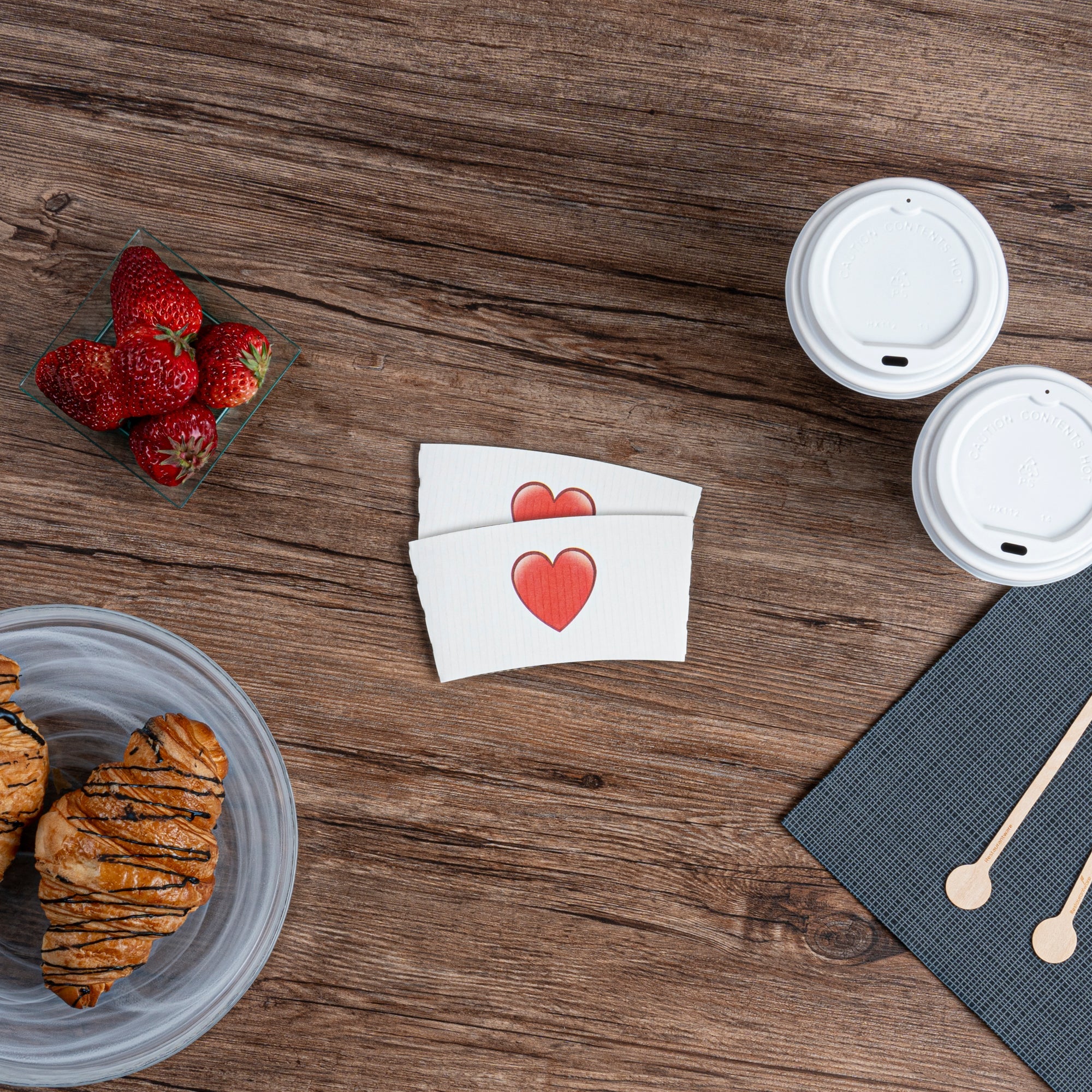 Restpresso White Paper Heart Emoji Coffee Cup Sleeve - Fits 12 / 16 / 20 oz Cups - 1000 count box
