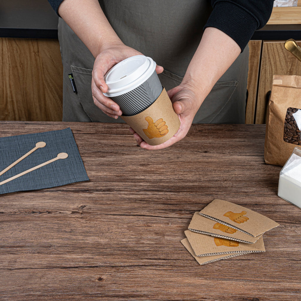 Restpresso Kraft Paper Thumbs Up Emoji Coffee Cup Sleeve - Fits 12 / 16 / 20 oz Cups - 1000 count box