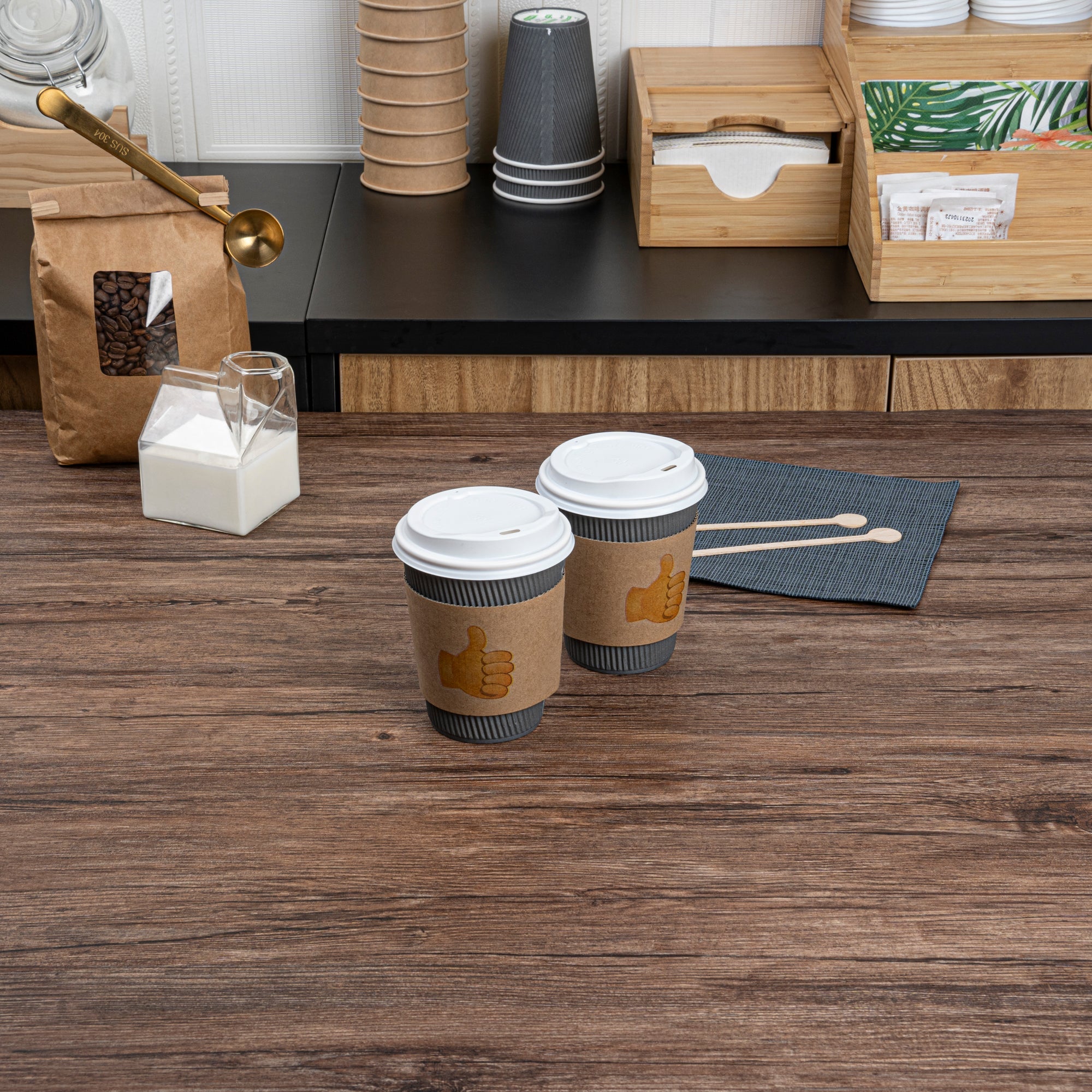 Restpresso Kraft Paper Thumbs Up Emoji Coffee Cup Sleeve - Fits 12 / 16 / 20 oz Cups - 1000 count box