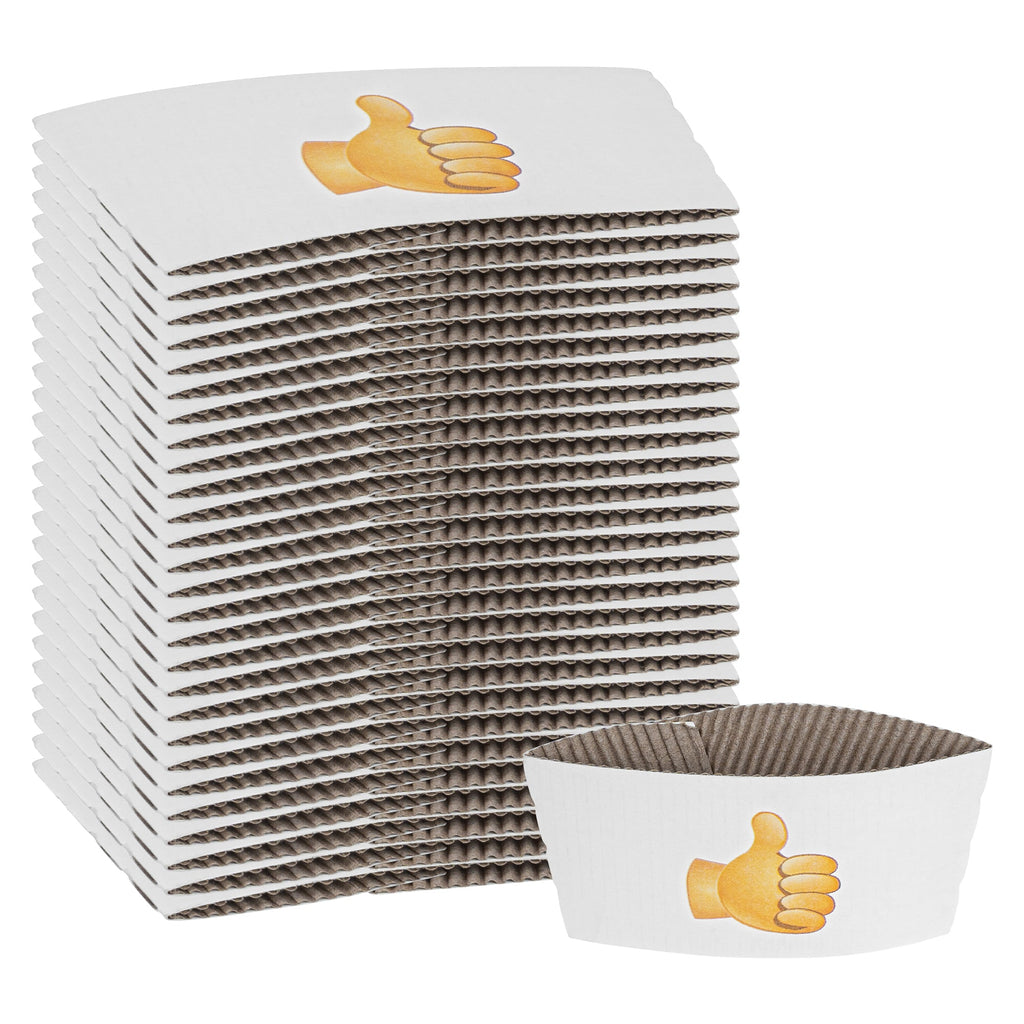 Restpresso White Paper Thumbs Up Emoji Coffee Cup Sleeve - Fits 12 / 16 / 20 oz Cups - 1000 count box