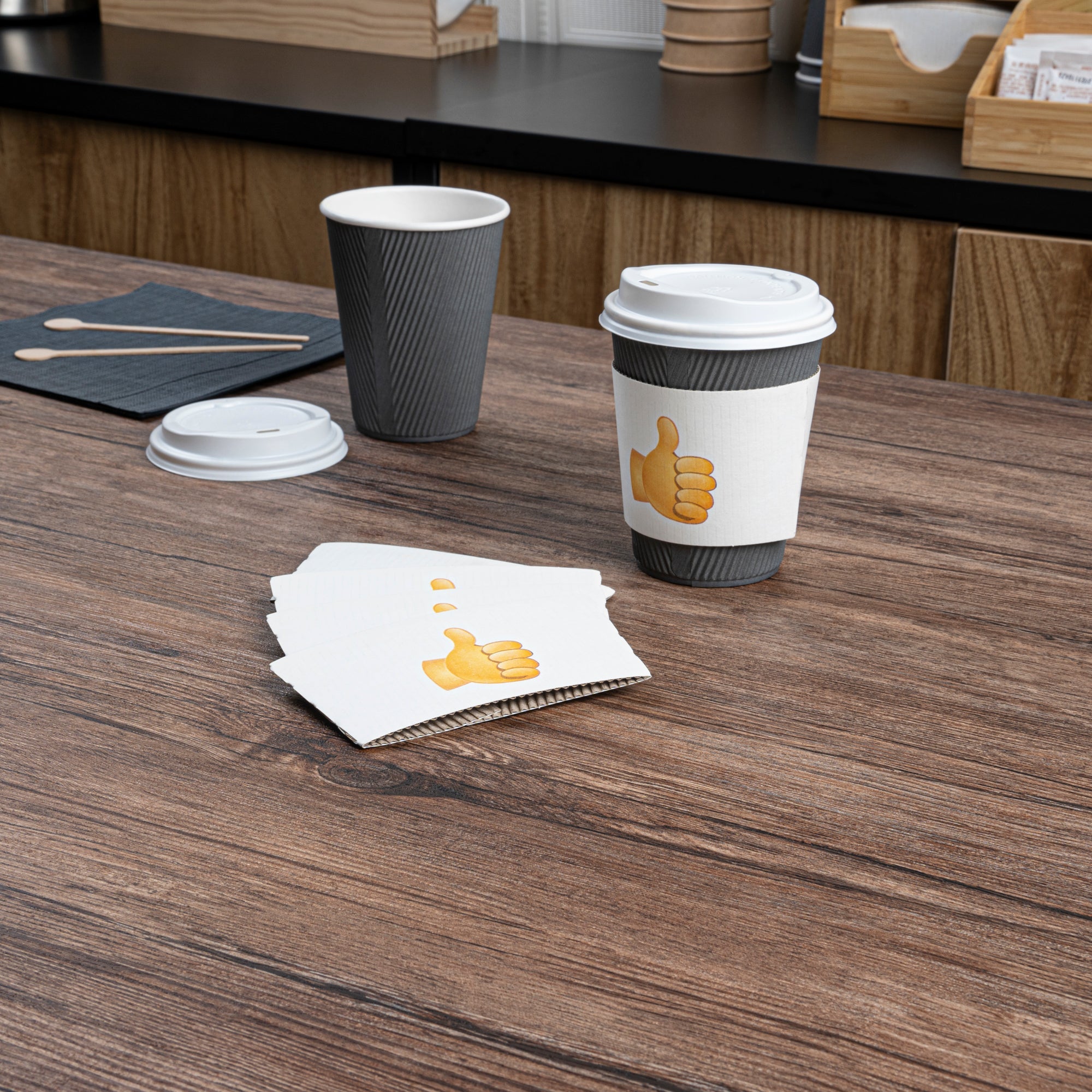 Restpresso White Paper Thumbs Up Emoji Coffee Cup Sleeve - Fits 12 / 16 / 20 oz Cups - 1000 count box