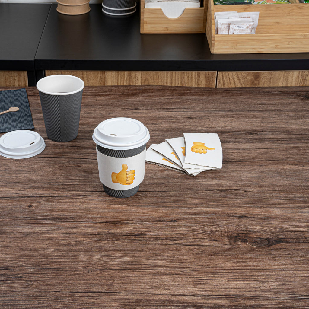 Restpresso White Paper Thumbs Up Emoji Coffee Cup Sleeve - Fits 12 / 16 / 20 oz Cups - 1000 count box