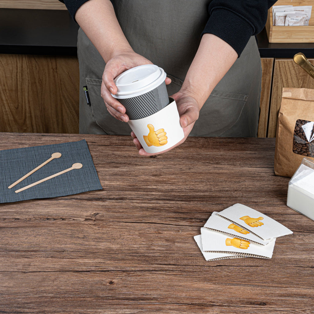 Restpresso White Paper Thumbs Up Emoji Coffee Cup Sleeve - Fits 12 / 16 / 20 oz Cups - 1000 count box