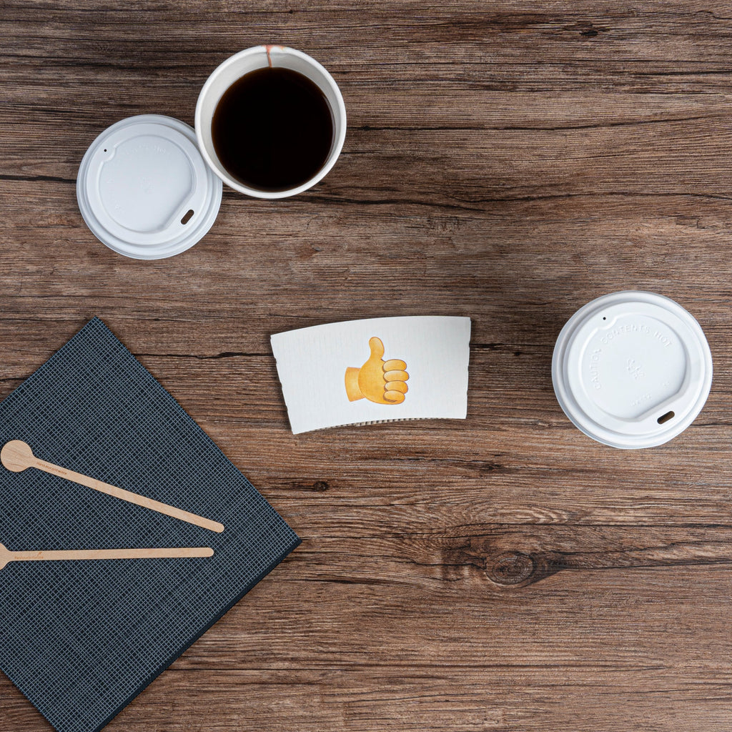 Restpresso White Paper Thumbs Up Emoji Coffee Cup Sleeve - Fits 12 / 16 / 20 oz Cups - 1000 count box