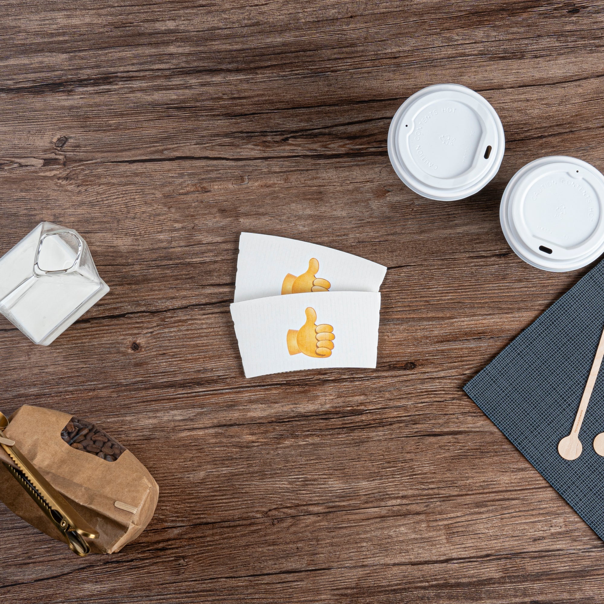 Restpresso White Paper Thumbs Up Emoji Coffee Cup Sleeve - Fits 12 / 16 / 20 oz Cups - 1000 count box