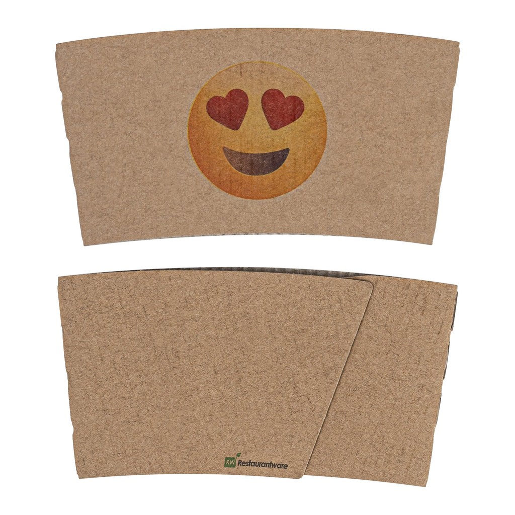Restpresso Kraft Paper Heart Eyes Emoji Coffee Cup Sleeve - Fits 12 / 16 / 20 oz Cups - 1000 count box
