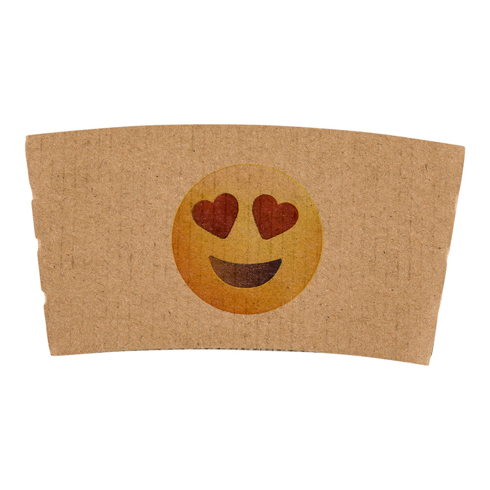 Restpresso Kraft Paper Heart Eyes Emoji Coffee Cup Sleeve - Fits 12 / 16 / 20 oz Cups - 50 count box